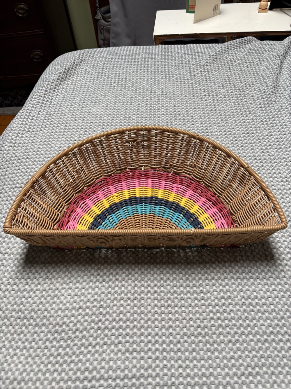 Woven Rattan Basket Rainbow Decor Container